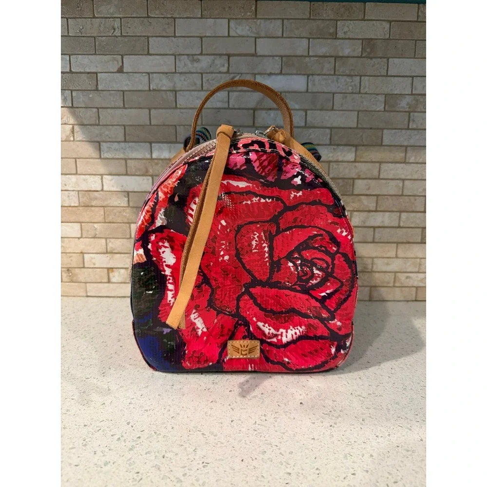 Consuela Mini Backpack Floral Rose Print Patent Leather Travel Bag Purse
